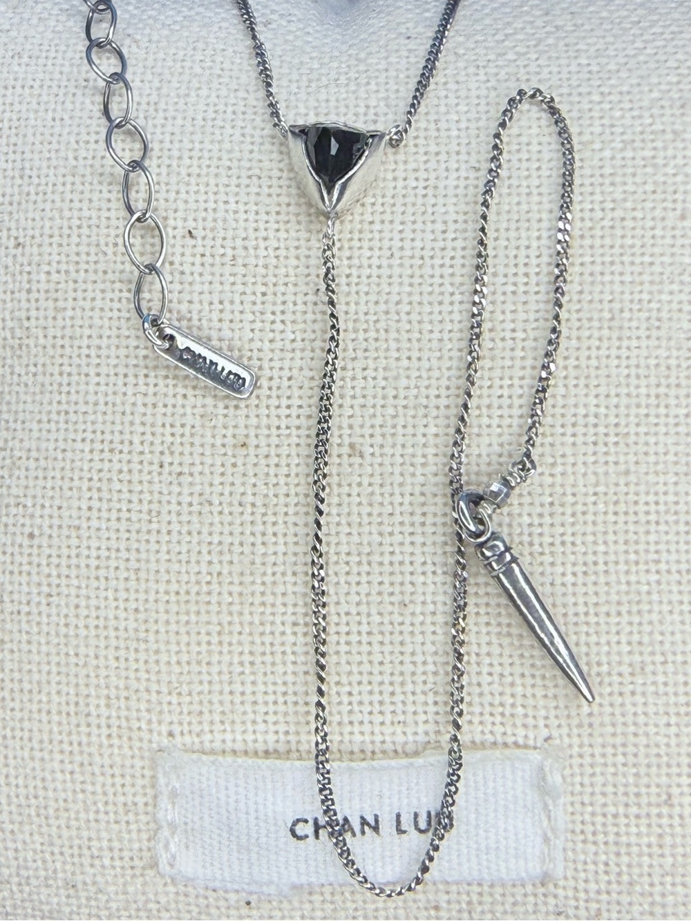 Chan Luu Sterling Silver Lariat Y Necklace with Faceted Black Obsidian Stone
